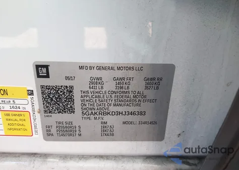 2017 Buick Enclave Leather из США, поврежденный, VIN 5GAKRBKD3HJ346383